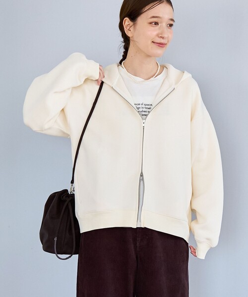 coen(コーエン)の「CVCダンボールジップパーカー(パーカー・レディース・オフホワイト/ブラウン/ライトグレー/ブラック・M/L)」の2枚目の写真