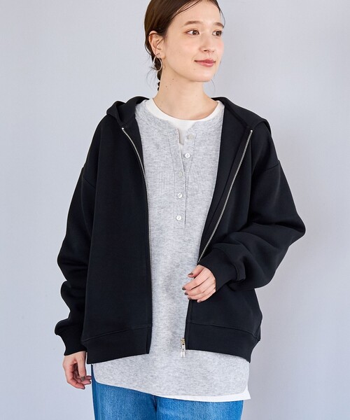 coen(コーエン)の「CVCダンボールジップパーカー(パーカー・レディース・オフホワイト/ブラウン/ライトグレー/ブラック・M/L)」の3枚目の写真