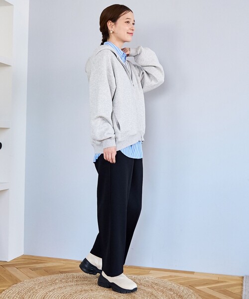 coen(コーエン)の「CVCダンボールジップパーカー(パーカー・レディース・オフホワイト/ブラウン/ライトグレー/ブラック・M/L)」の5枚目の写真