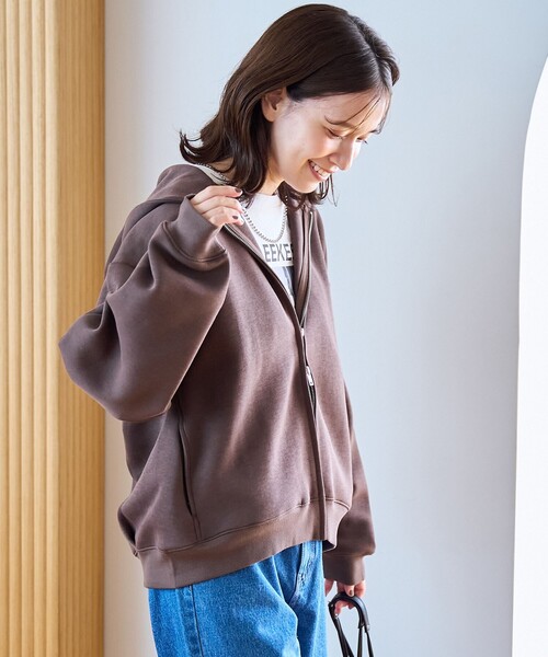 coen(コーエン)の「CVCダンボールジップパーカー(パーカー・レディース・オフホワイト/ブラウン/ライトグレー/ブラック・M/L)」の11枚目の写真