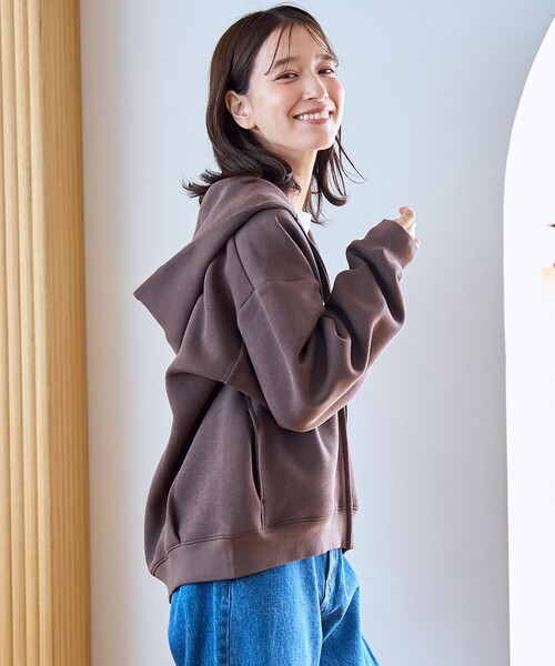 coen(コーエン)の「CVCダンボールジップパーカー(パーカー・レディース・オフホワイト/ブラウン/ライトグレー/ブラック・M/L)」の6枚目の写真