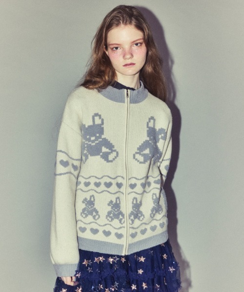 Candy Stripper(キャンディストリッパー)の「RABBIT KNIT TRACK ジャケット(その他アウター・レディース・ブラック/アイボリー/ピンク・FREE)」の6枚目の写真