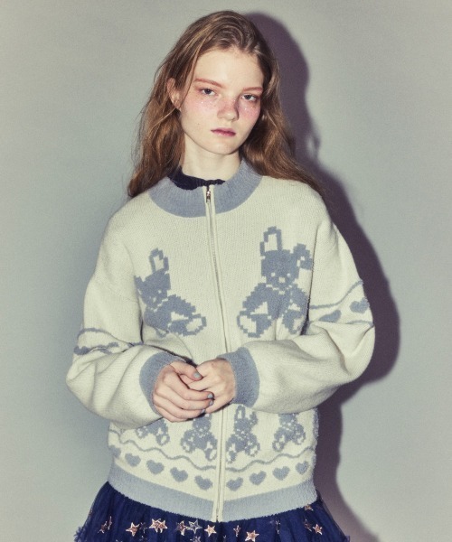 Candy Stripper(キャンディストリッパー)の「RABBIT KNIT TRACK ジャケット(その他アウター・レディース・ブラック/アイボリー/ピンク・FREE)」の4枚目の写真