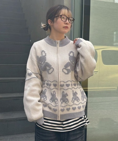 Candy Stripper(キャンディストリッパー)の「RABBIT KNIT TRACK ジャケット(その他アウター・レディース・ブラック/アイボリー/ピンク・FREE)」の17枚目の写真