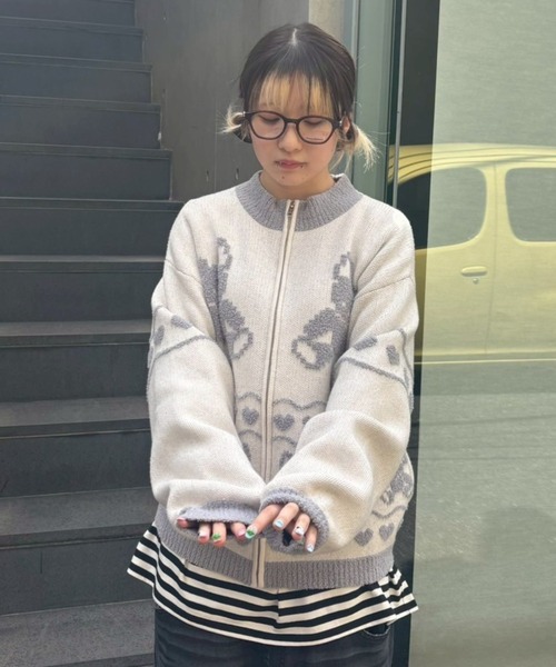 Candy Stripper(キャンディストリッパー)の「RABBIT KNIT TRACK ジャケット(その他アウター・レディース・ブラック/アイボリー/ピンク・FREE)」の19枚目の写真