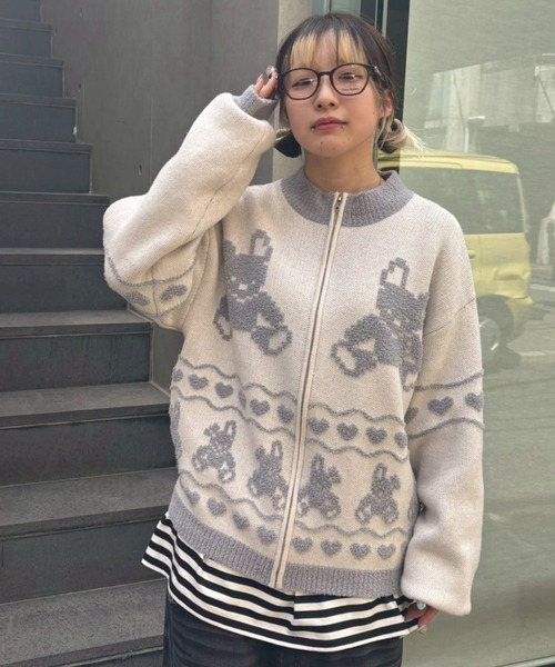 Candy Stripper(キャンディストリッパー)の「RABBIT KNIT TRACK ジャケット(その他アウター・レディース・ブラック/アイボリー/ピンク・FREE)」の18枚目の写真