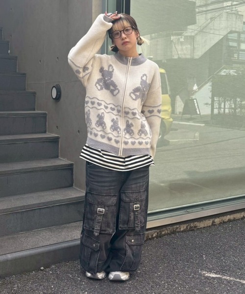 Candy Stripper(キャンディストリッパー)の「RABBIT KNIT TRACK ジャケット(その他アウター・レディース・ブラック/アイボリー/ピンク・FREE)」の20枚目の写真