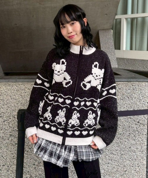 Candy Stripper(キャンディストリッパー)の「RABBIT KNIT TRACK ジャケット(その他アウター・レディース・ブラック/アイボリー/ピンク・FREE)」の9枚目の写真