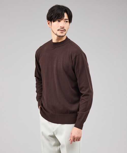 ABAHOUSE GRAY(アバハウスグレイ)の「【カシミヤタッチ】ハイゲージ モックネック ニット(ニット/セーター・メンズ・ホワイト/ブラウン/グリーン/ブルー/ブラック・46/48/50)」の4枚目の写真