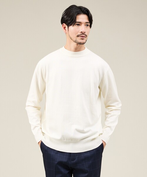 ABAHOUSE GRAY(アバハウスグレイ)の「【カシミヤタッチ】ハイゲージ モックネック ニット(ニット/セーター・メンズ・ホワイト/ブラウン/グリーン/ブルー/ブラック・46/48/50)」の2枚目の写真