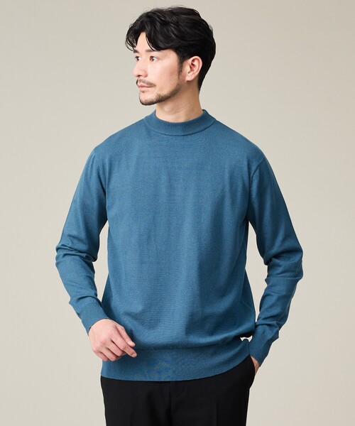 ABAHOUSE GRAY(アバハウスグレイ)の「【カシミヤタッチ】ハイゲージ モックネック ニット(ニット/セーター・メンズ・ホワイト/ブラウン/グリーン/ブルー/ブラック・46/48/50)」の1枚目の写真