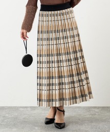 MILLION CARATS（ミリオンカラッツ）の「【チェック柄×美タックで着痩せ見え】立体感プリーツが叶える大人上品ニットスカート！深めタックで立体感を出し、歩くたび揺れる美しいシルエット。ウエストゴム仕様で快適にフィットしつつ、すっきり細見えを演出。オフィスにも休日にも馴染む万能さで、シーンレスに活躍する一枚です。（スカート）」