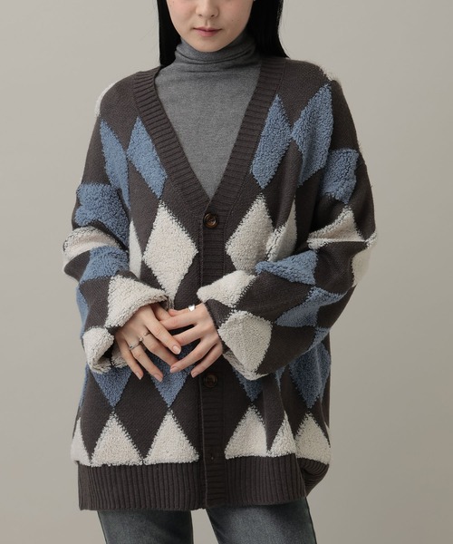 ALAND（エーランド）の「【UNISEX】ALAND／パイルジャガードカーディガン（カーディガン/ボレロ・レディース・ブラック/その他8/チャコール・FREE）」の3枚目の写真