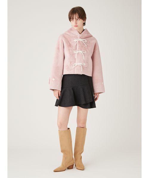 FURFUR（ファーファー）の「リボンショートダッフルコート（ダッフルコート・レディース・アニマル/アイボリー/ピンク/チャコールグレー・F）」の20枚目の写真