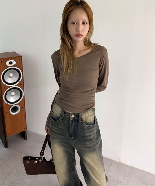4INT.(フォイント)の「ヴィンテージ サンド ウォッシング セミ ワイド デニム パンツ(デニムパンツ・レディース・ブルー・S/M/L)」の12枚目の写真