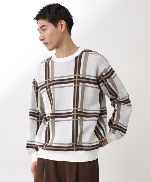 セール】チェックジャカードニット【洗濯機OK】（ニット/セーター