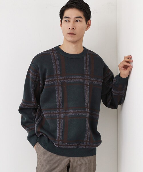 セール】チェックジャカードニット【洗濯機OK】（ニット/セーター