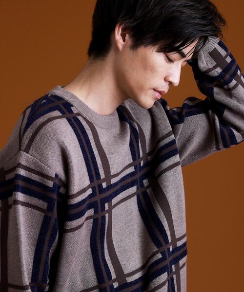 チェックジャカードニット【洗濯機OK】（ニット/セーター）｜THE SHOP
