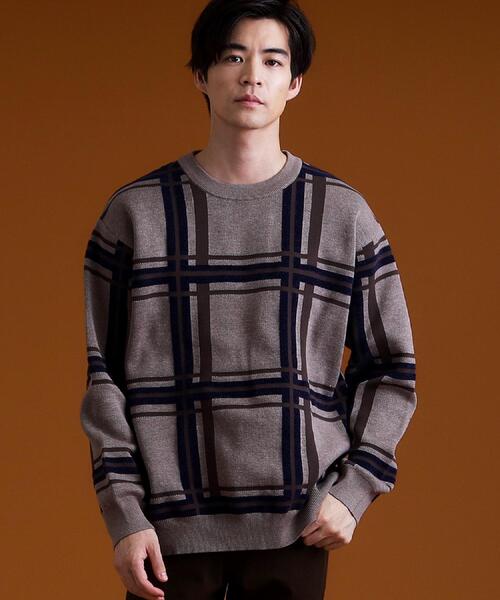 チェックジャカードニット【洗濯機OK】（ニット/セーター）｜THE SHOP