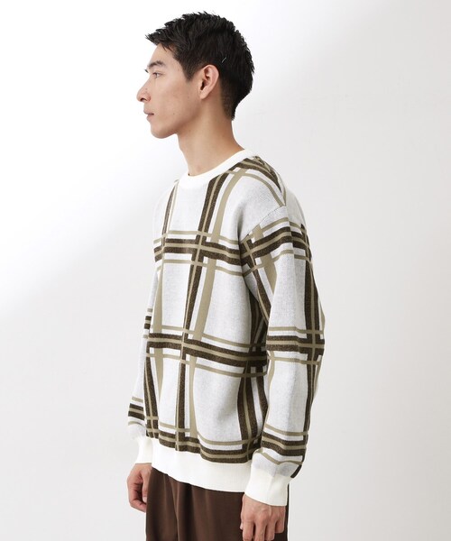 チェックジャカードニット【洗濯機OK】（ニット/セーター）｜THE SHOP