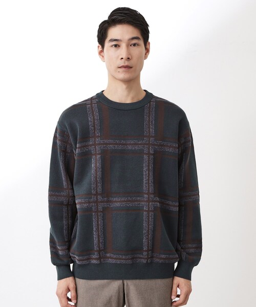 セール】チェックジャカードニット【洗濯機OK】（ニット/セーター