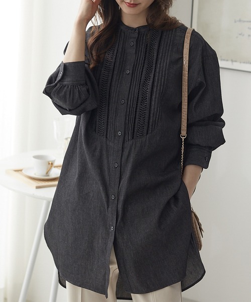 ReDial(リダイアル)の「デニムピンタックオーバーサイズシャツ(シャツ/ブラウス・レディース・ブラック/ネイビー・M/L)」の14枚目の写真