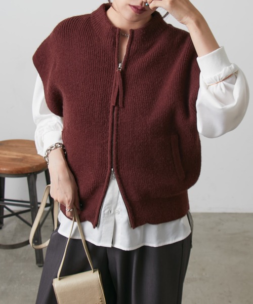 COLONY 2139（コロニートゥーワンスリーナイン）の「片畦ジップアップベスト（ベスト・レディース・ブラック/バーガンディー/グレー・FREE）」の10枚目の写真