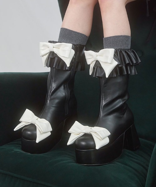 FickleBebe(フィクルベベ)の「フリルリボンショートブーツ(ブーツ・レディース・その他1/ブラック・SMALL/MEDIUM/LARGE)」の10枚目の写真