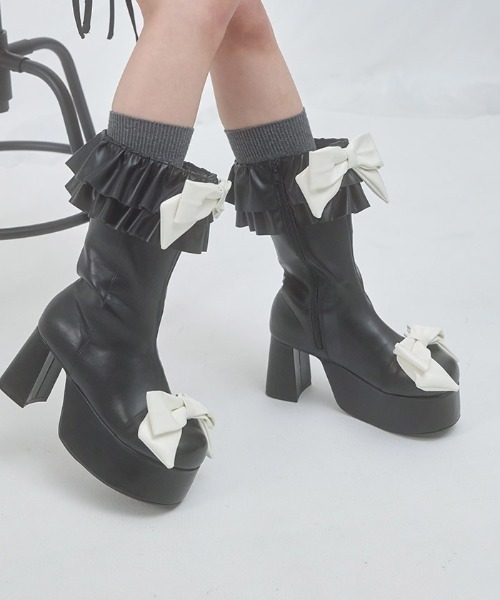 FickleBebe(フィクルベベ)の「フリルリボンショートブーツ(ブーツ・レディース・その他1/ブラック・SMALL/MEDIUM/LARGE)」の11枚目の写真