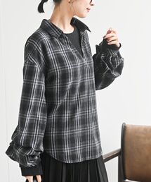 【美品】ナゴスタンス・長袖シャツ・チェックコンビハイネックブラウス・23AW・M 美品】ナゴスタンス・長袖シャツ・チェックコンビハイネック