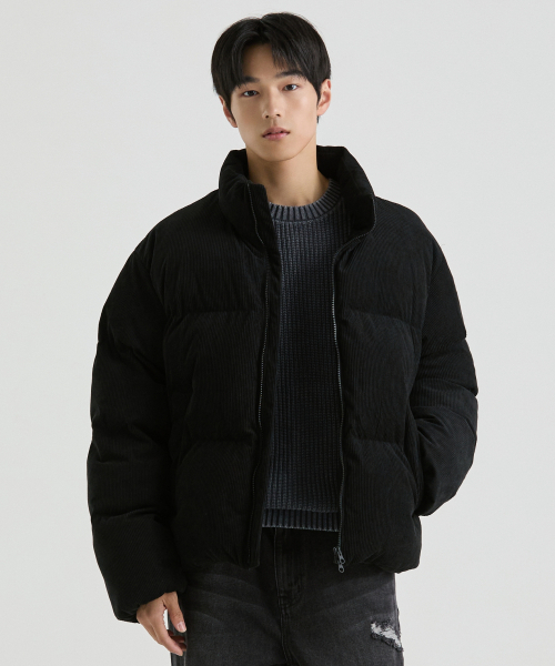 デイリープファーコーデュロイショートパディングジャケット[ブラック