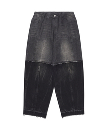HALF & HALF DENIM PANTS - WASHED BLACK