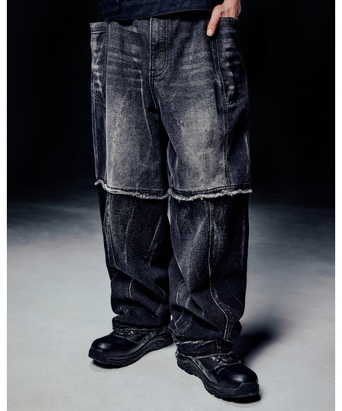 NOMANUAL（NOMANUAL）の「HALF & HALF DENIM PANTS - WASHED BLACK（デニムパンツ・レディース・その他・SMALL/MEDIUM/LARGE）」の3枚目の写真