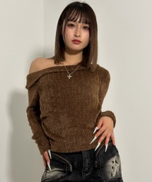 A'GEM/9 × .kom 『.kom/ドットケーオーエム』 ワンショルダーボタンデザインニットトップス