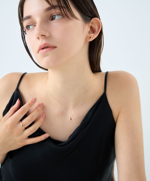 [ガーネット] K10YG カボション ネックレス