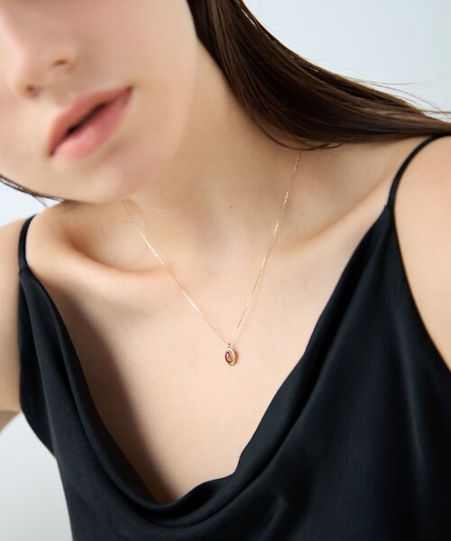 [ガーネット] K10YG カボション ネックレス