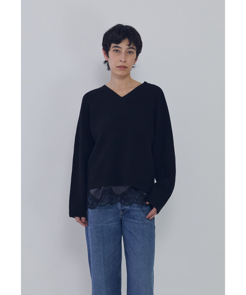 1er Arrondissement(プルミエアロンディスモン)の「ウールナイロン畦Vネックプルオーバー(ニット/セーター・レディース・グレー系その他7/ブラック系その他3/オフホワイト・FREE)」の6枚目の写真