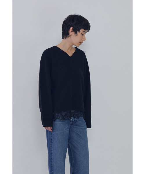 1er Arrondissement(プルミエアロンディスモン)の「ウールナイロン畦Vネックプルオーバー(ニット/セーター・レディース・グレー系その他7/ブラック系その他3/オフホワイト・FREE)」の17枚目の写真