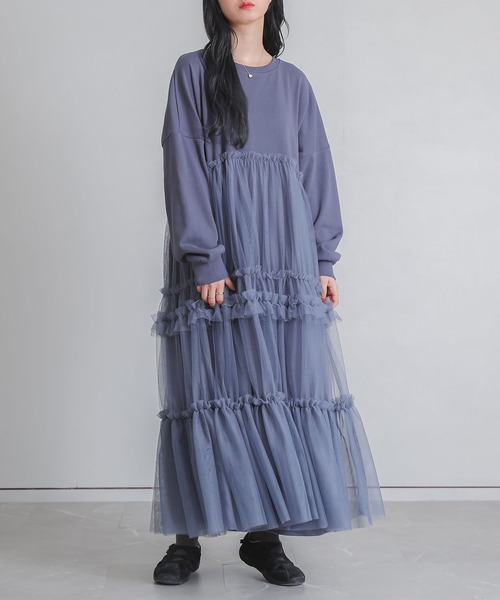 somari imagination(ソマリ イマジネーション)の「『チュールドッキングスウェットワンピース』(ワンピース・レディース・ブラック/ブルー・FREE)」の1枚目の写真