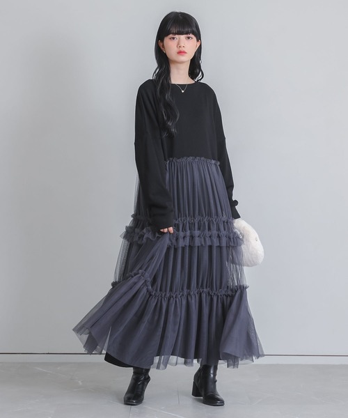 somari imagination(ソマリ イマジネーション)の「『チュールドッキングスウェットワンピース』(ワンピース・レディース・ブラック/ブルー・FREE)」の2枚目の写真