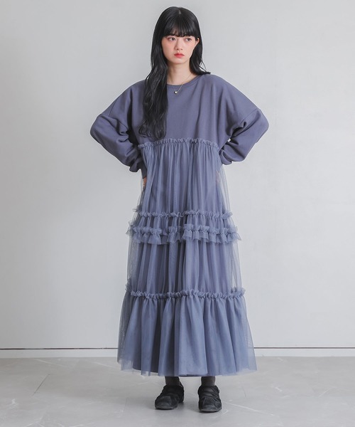 somari imagination(ソマリ イマジネーション)の「『チュールドッキングスウェットワンピース』(ワンピース・レディース・ブラック/ブルー・FREE)」の4枚目の写真