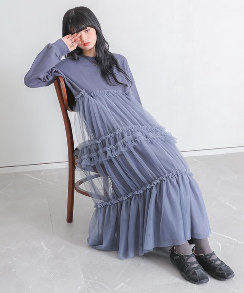 somari imagination(ソマリ イマジネーション)の「『チュールドッキングスウェットワンピース』(ワンピース・レディース・ブラック/ブルー・FREE)」の3枚目の写真