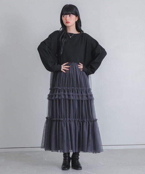 somari imagination(ソマリ イマジネーション)の「『チュールドッキングスウェットワンピース』(ワンピース・レディース・ブラック/ブルー・FREE)」の14枚目の写真