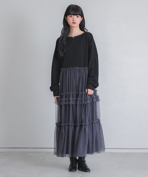 somari imagination(ソマリ イマジネーション)の「『チュールドッキングスウェットワンピース』(ワンピース・レディース・ブラック/ブルー・FREE)」の15枚目の写真