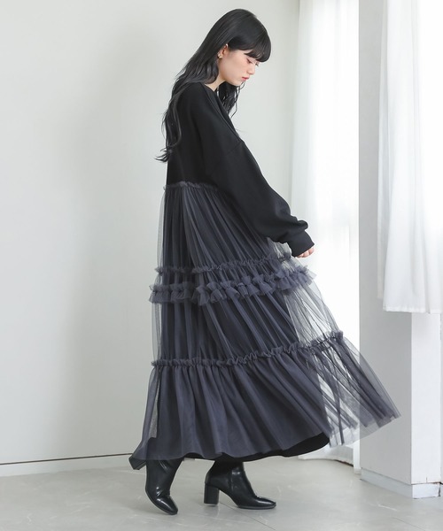 somari imagination(ソマリ イマジネーション)の「『チュールドッキングスウェットワンピース』(ワンピース・レディース・ブラック/ブルー・FREE)」の18枚目の写真