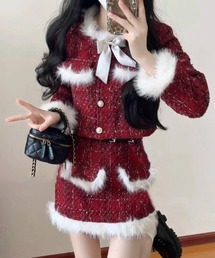 gossip！ロサンゼルス（ゴシップロサンゼルス）の「Y2K 【上下 2 点セット】タウンコート地ファーコート＋ ファー ミニスカート ファーセットアップ（テーラードジャケット）」