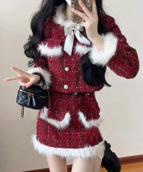 セール】Y2K 【上下 2 点セット】タウンコート地ファーコート＋ ファー