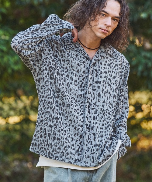 CASPER JOHN（キャスパージョン）の「Leopard knit shirts/レオパードニットシャツ（シャツ/ブラウス・メンズ・サックスブルー/ベージュ・SMALL/MEDIUM/LARGE/X-SMALL）」の2枚目の写真