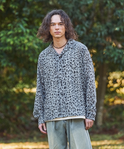 CASPER JOHN（キャスパージョン）の「Leopard knit shirts/レオパードニットシャツ（シャツ/ブラウス・メンズ・サックスブルー/ベージュ・SMALL/MEDIUM/LARGE/X-SMALL）」の3枚目の写真