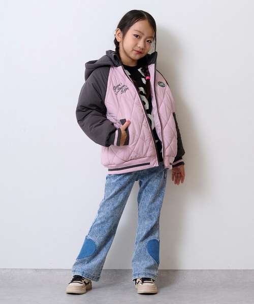 X-girl Stages（エックスガールステージス）の「サイドハートモチーフフレアパンツ（デニムパンツ・キッズ・ピンク/ブルー・140cm/120cm/100cm/90cm/110cm/130cm）」の6枚目の写真